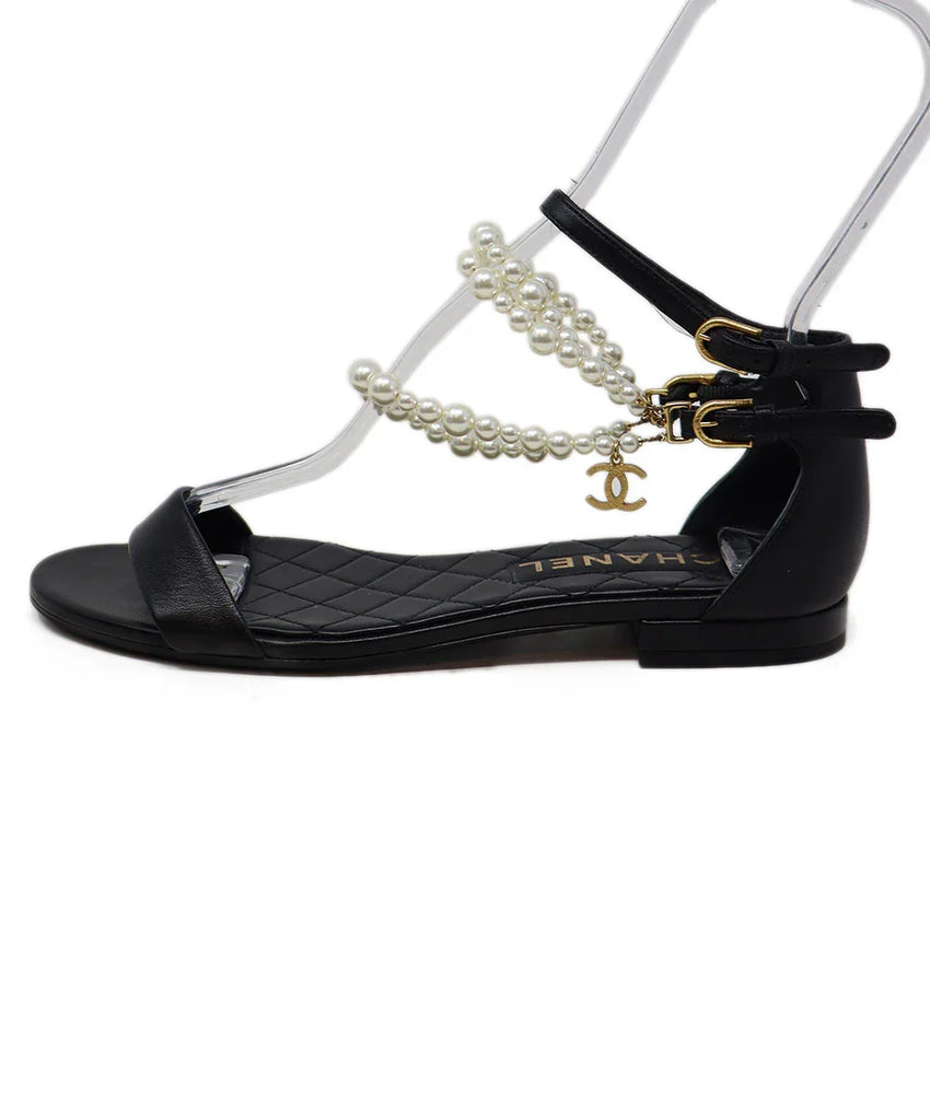 Chanel Black Leather & Pearl Sandals 1
