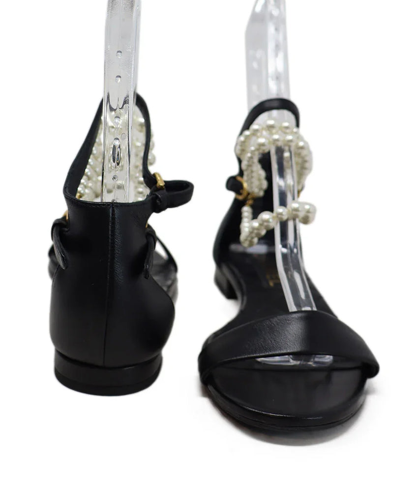 Chanel Black Leather & Pearl Sandals 2