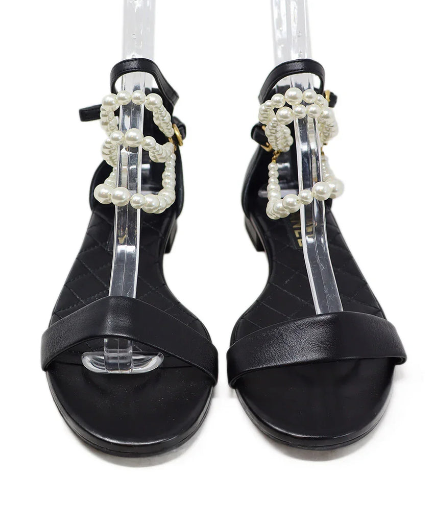 Chanel Black Leather & Pearl Sandals 3