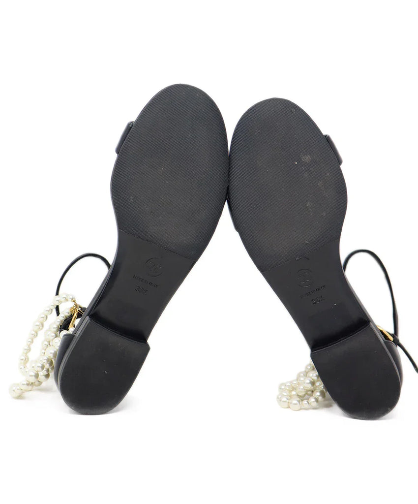 Chanel Black Leather & Pearl Sandals 4
