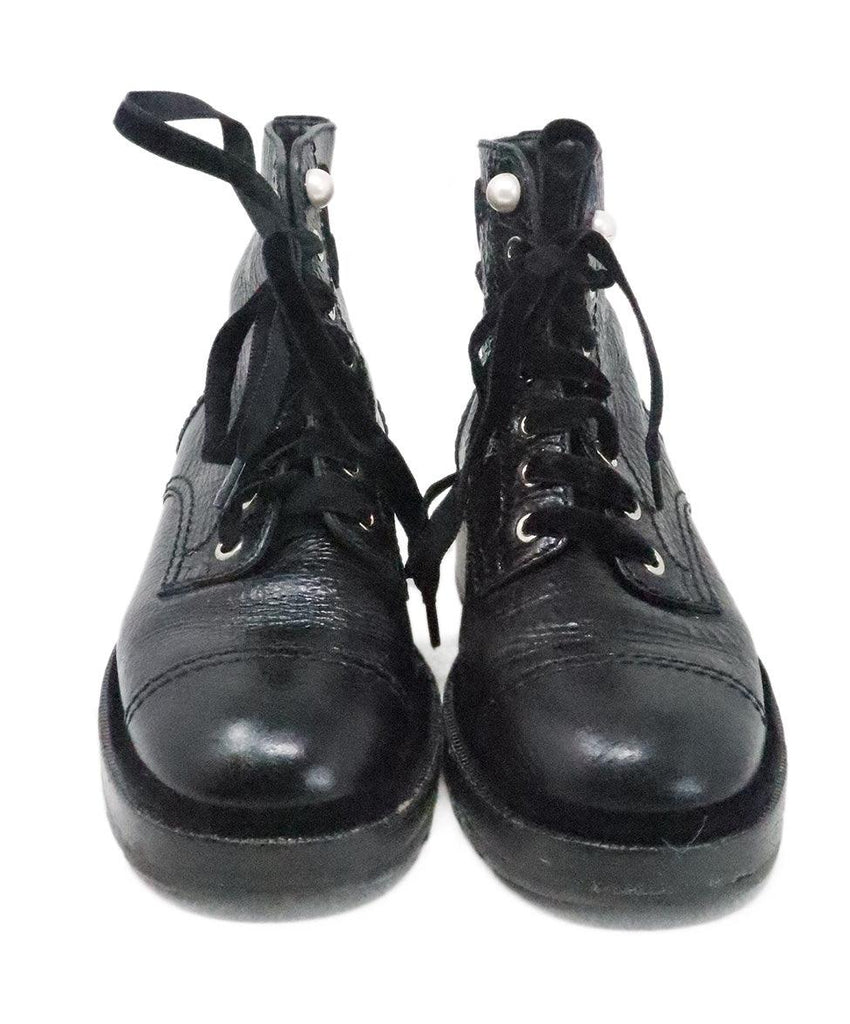 Chanel Black Leather Lace Up Booties sz 6.5 - Michael's Consignment NYC