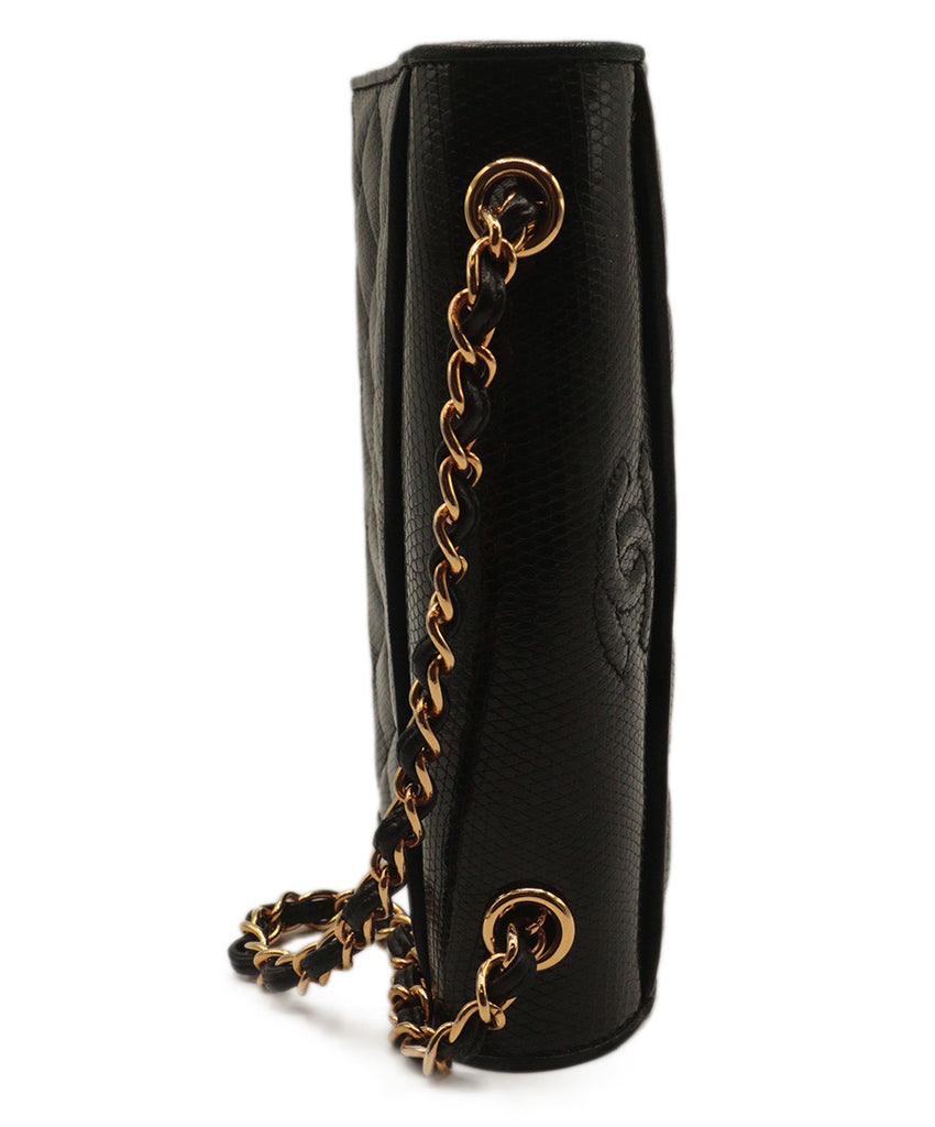 Chanel Black Lizard Skin With Gold Hardware Vintage Handbag 7