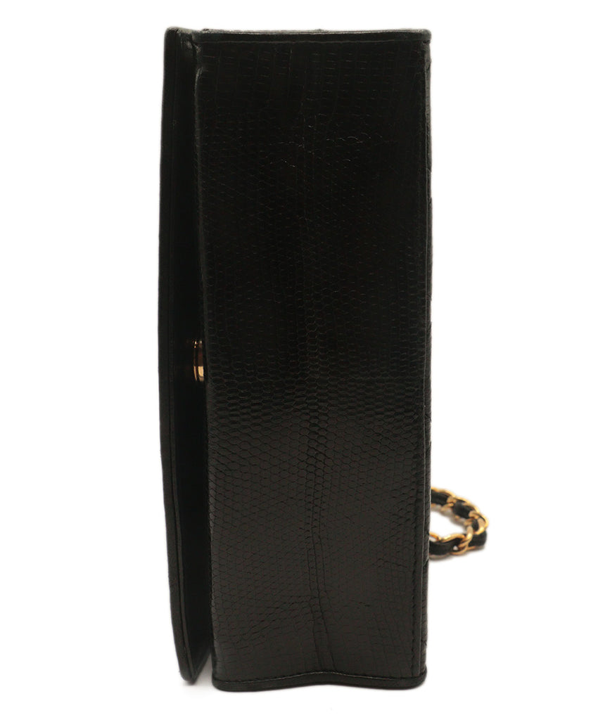 Chanel Black Lizard Skin With Gold Hardware Vintage Handbag 6