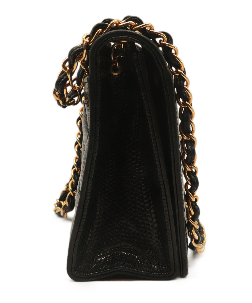 Chanel Black Lizard Skin With Gold Hardware Vintage Handbag 2