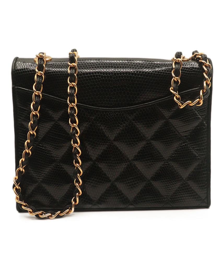 Chanel Black Lizard Skin With Gold Hardware Vintage Handbag 4