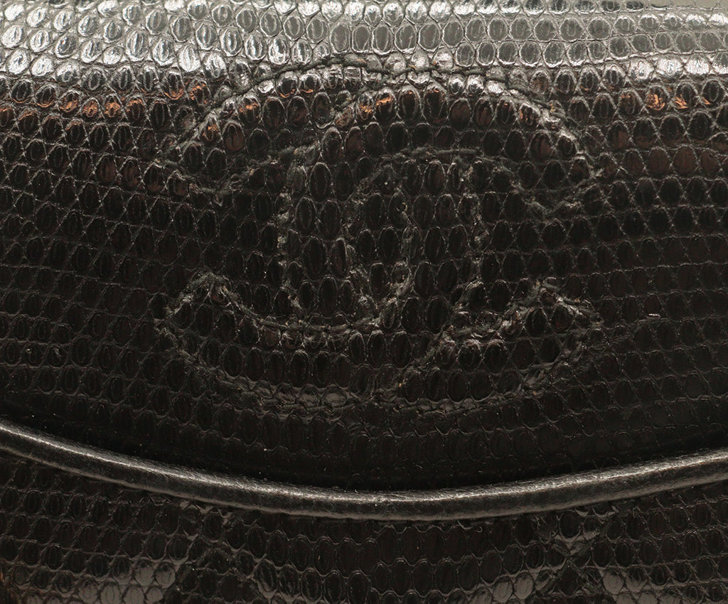 Chanel Black Lizard Skin With Gold Hardware Vintage Handbag 12