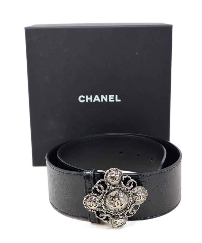 Chanel Black Patent Leather & Silver Buckle Belt - Michael's Consignment NYC