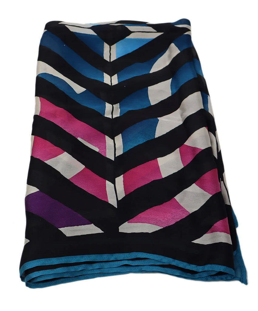 Chanel Black Pink & Teal Print Silk Scarf - Michael's Consignment NYC