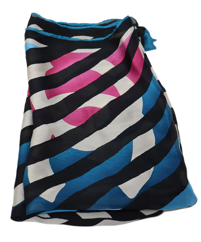 Chanel Black Pink & Teal Print Silk Scarf - Michael's Consignment NYC