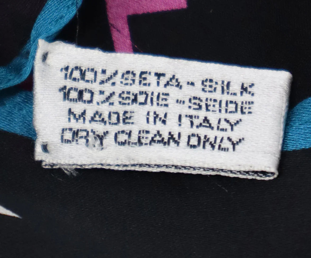 Chanel Black Pink & Teal Print Silk Scarf - Michael's Consignment NYC