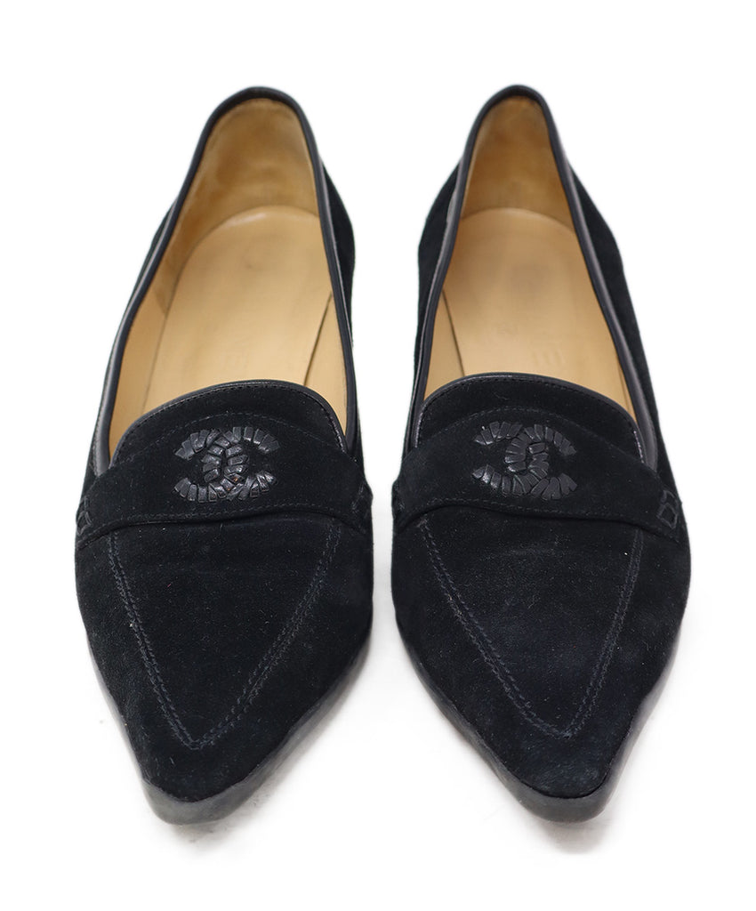 Chanel Black Suede Logo Stitching Heels 3