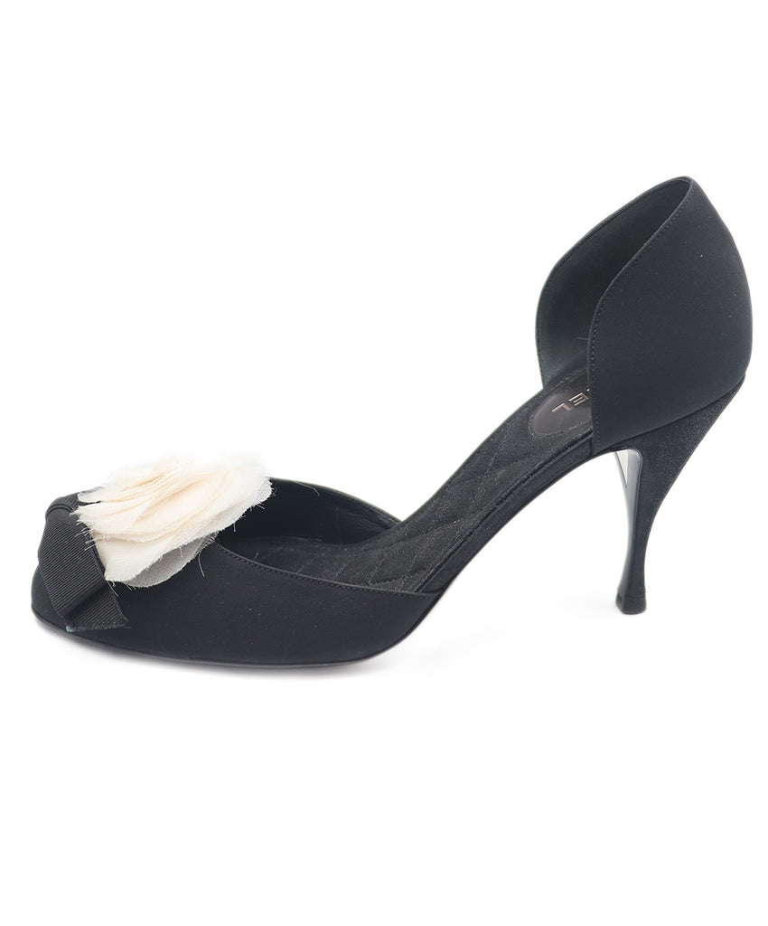 Chanel Black Silk White Camellia Heels 1
