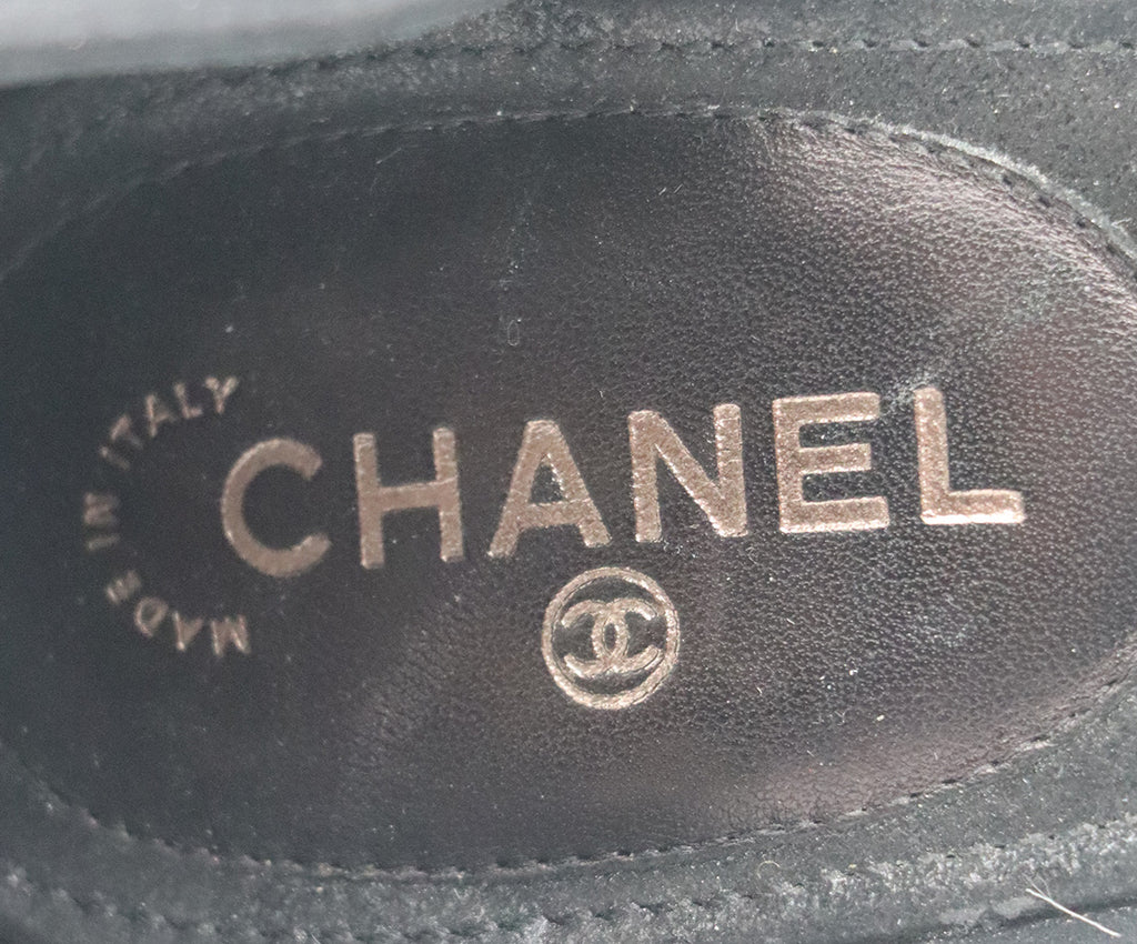 Chanel Black Silk White Camellia Heels 5