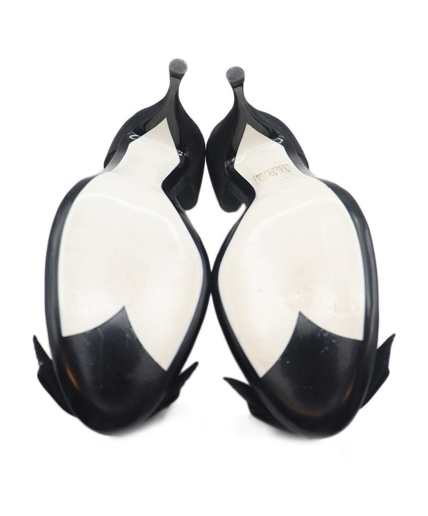 Chanel Black Silk White Camellia Heels 4