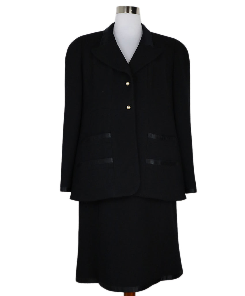 Chanel Black Wool & Pearl Button Skirt Suit 