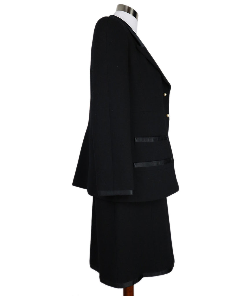 Chanel Black Wool & Pearl Button Skirt Suit 1
