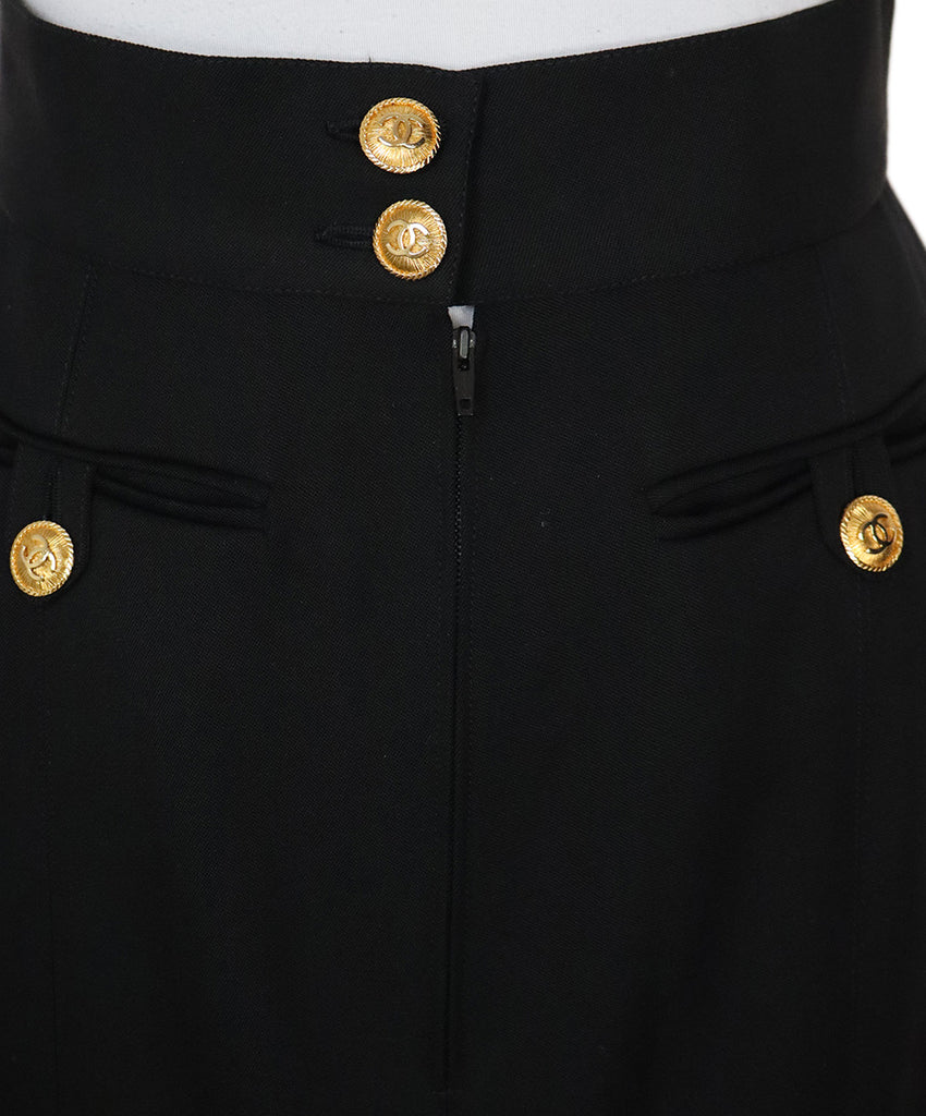 Chanel Black Wool Skirt w/ Gold Buttons sz 8 - Michael's Consignment NYC