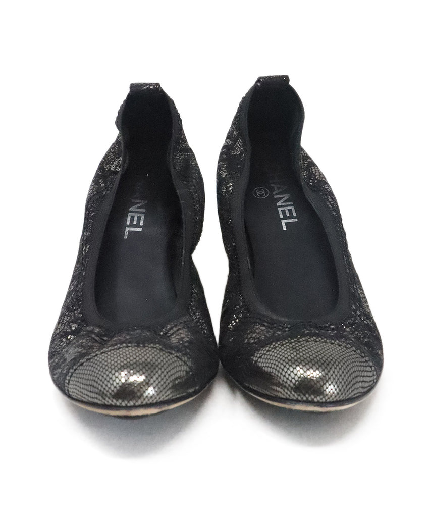 Chanel Black & Silver Suede Heels 3