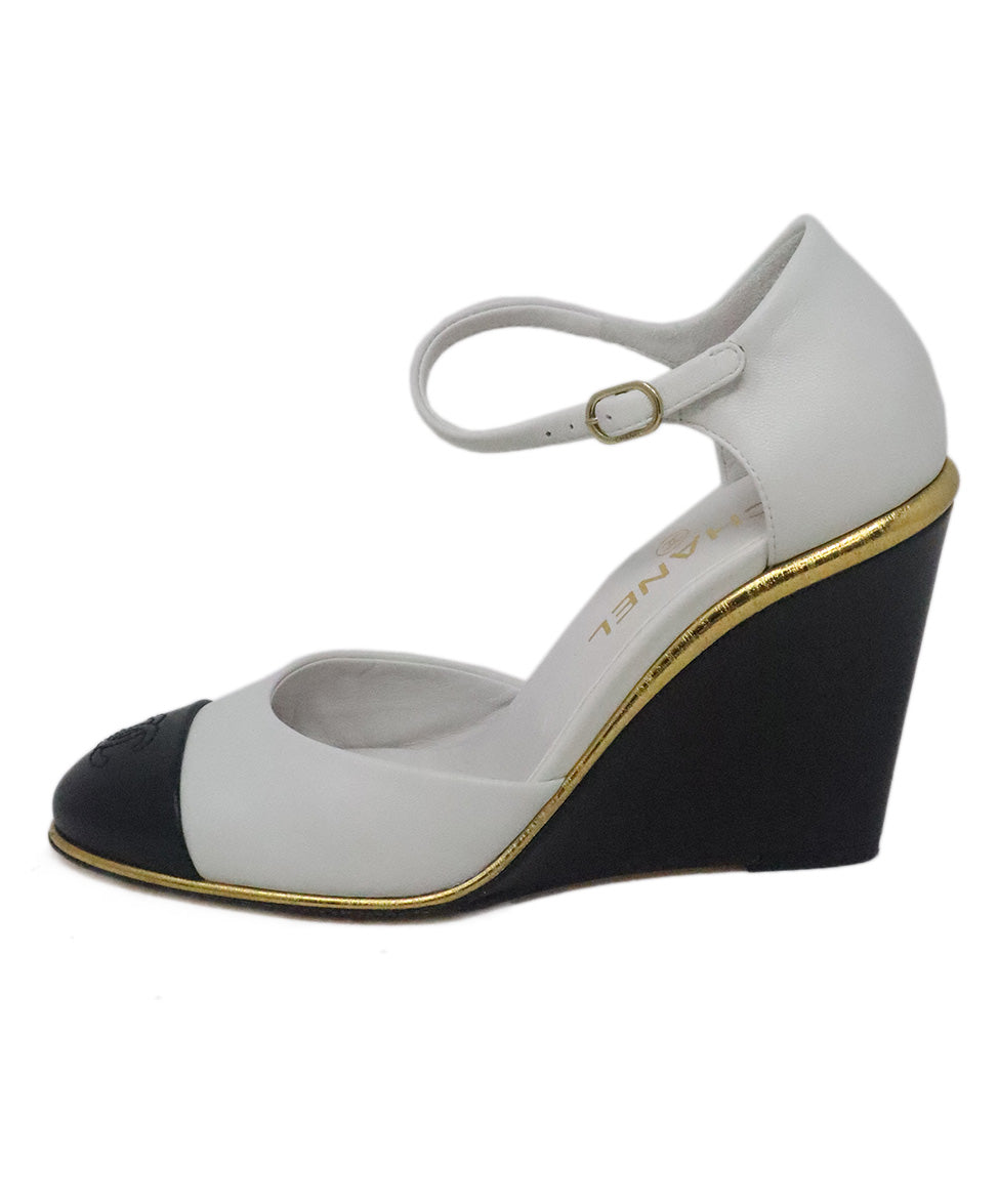 Chanel Black & White Wedges w/ ˝Gold Trim sz 6.5 – Michael's Consignment NYC
