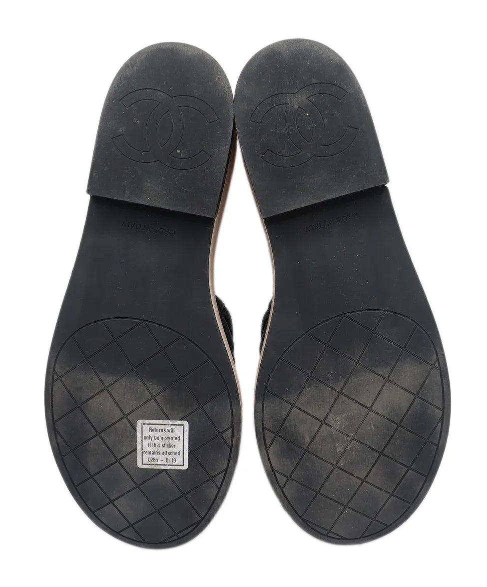 Chanel Black Quilted Leather Wood Platform Sandal Sz. 9 l
