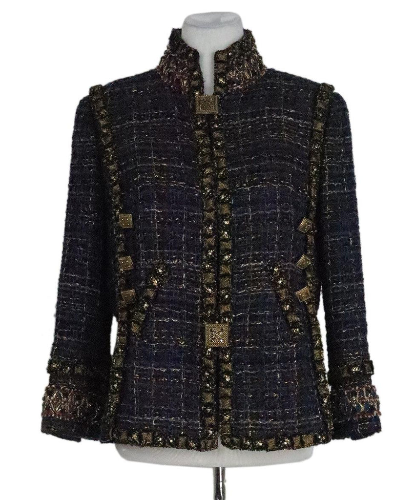 Chanel Blue & Gold Tweed Jacket sz 10 - Michael's Consignment NYC