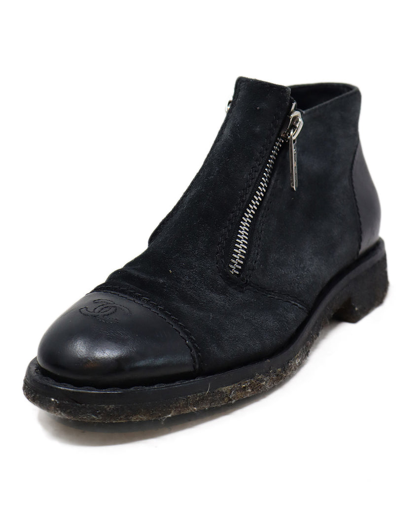 Chanel Black Suede Leather Zipper Booties 
