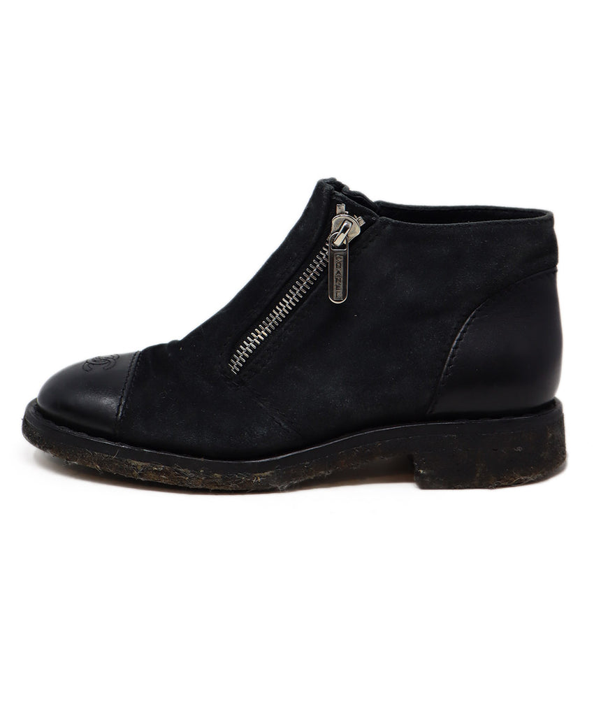 Chanel Black Suede Leather Zipper Booties 1