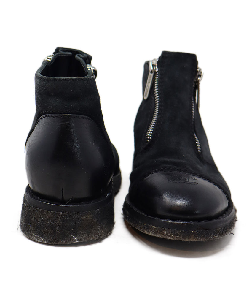 Chanel Black Suede Leather Zipper Booties 2