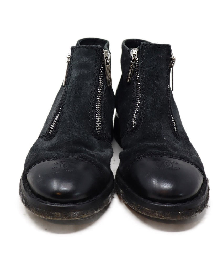 Chanel Black Suede Leather Zipper Booties 3