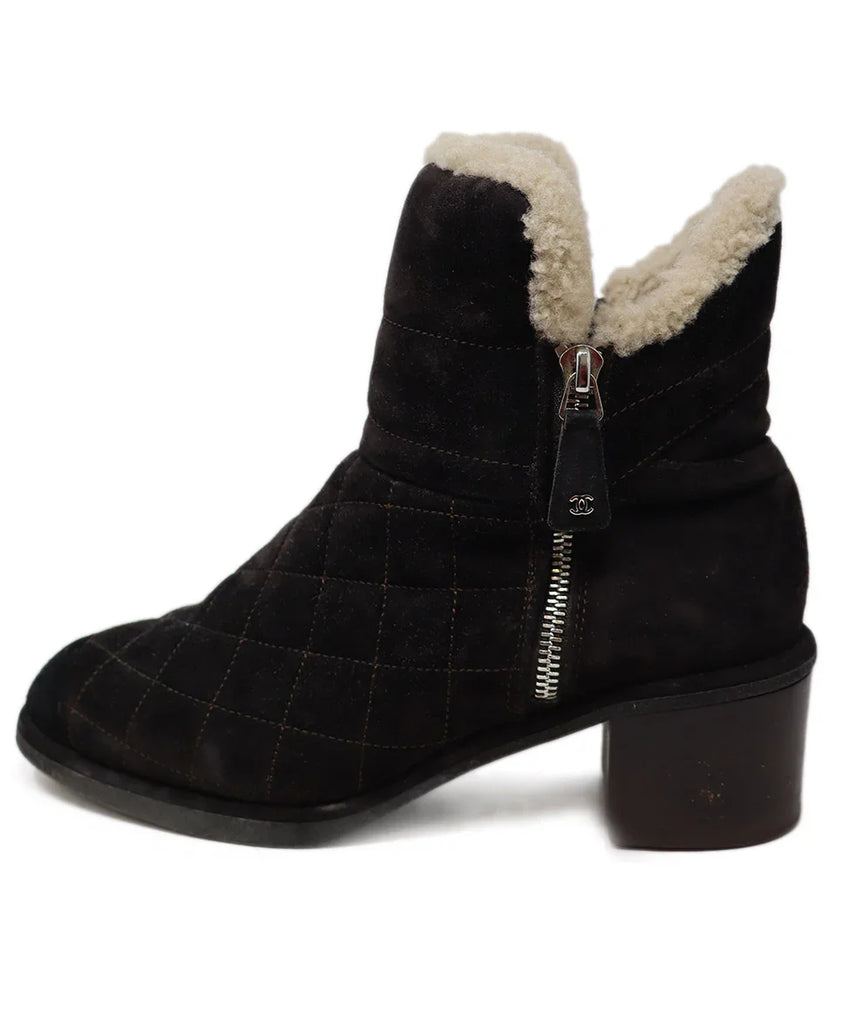 Chanel Brown Suede & Shearling Stitched Booties sz 7 - Michael's Consignment NYC
