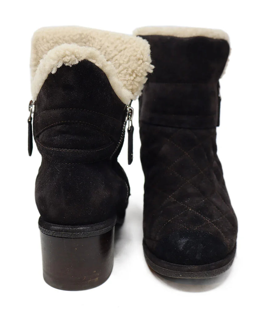 Chanel Brown Suede & Shearling Stitched Booties sz 7 - Michael's Consignment NYC