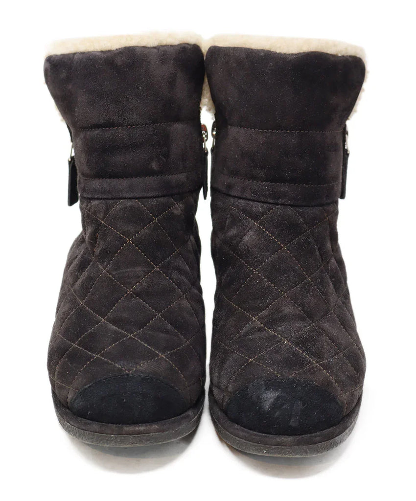 Chanel Brown Suede & Shearling Stitched Booties sz 7 - Michael's Consignment NYC