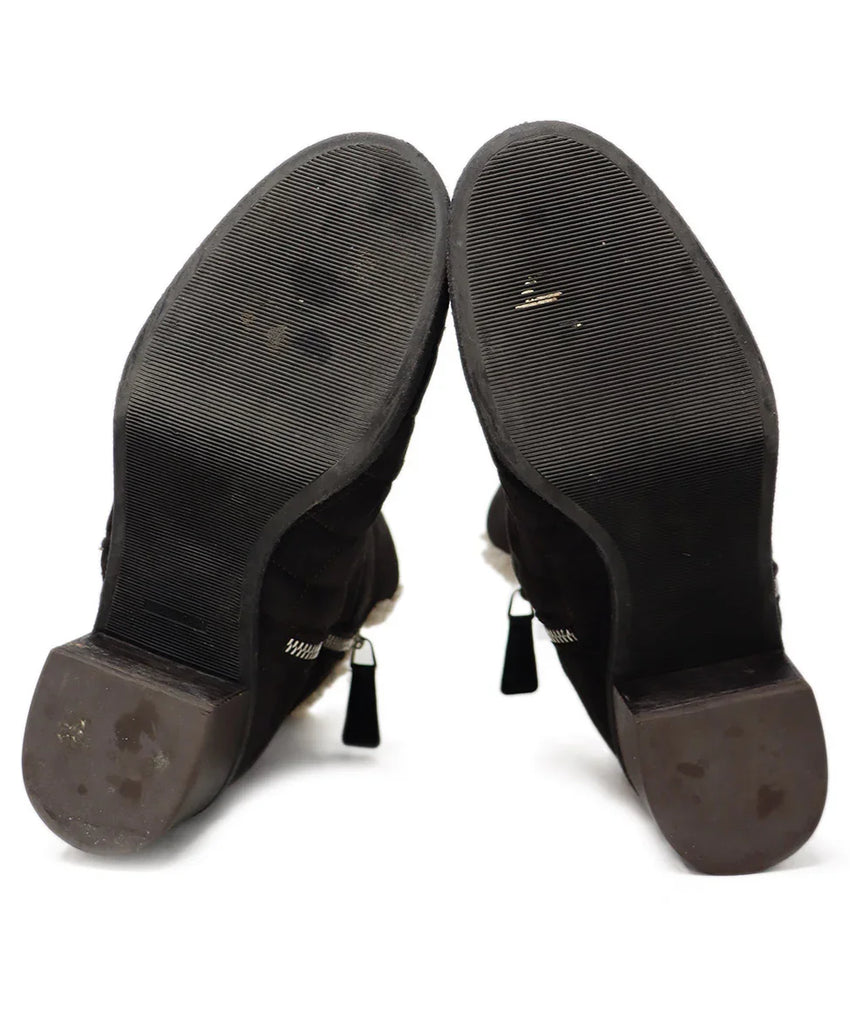 Chanel Brown Suede & Shearling Stitched Booties sz 7 - Michael's Consignment NYC