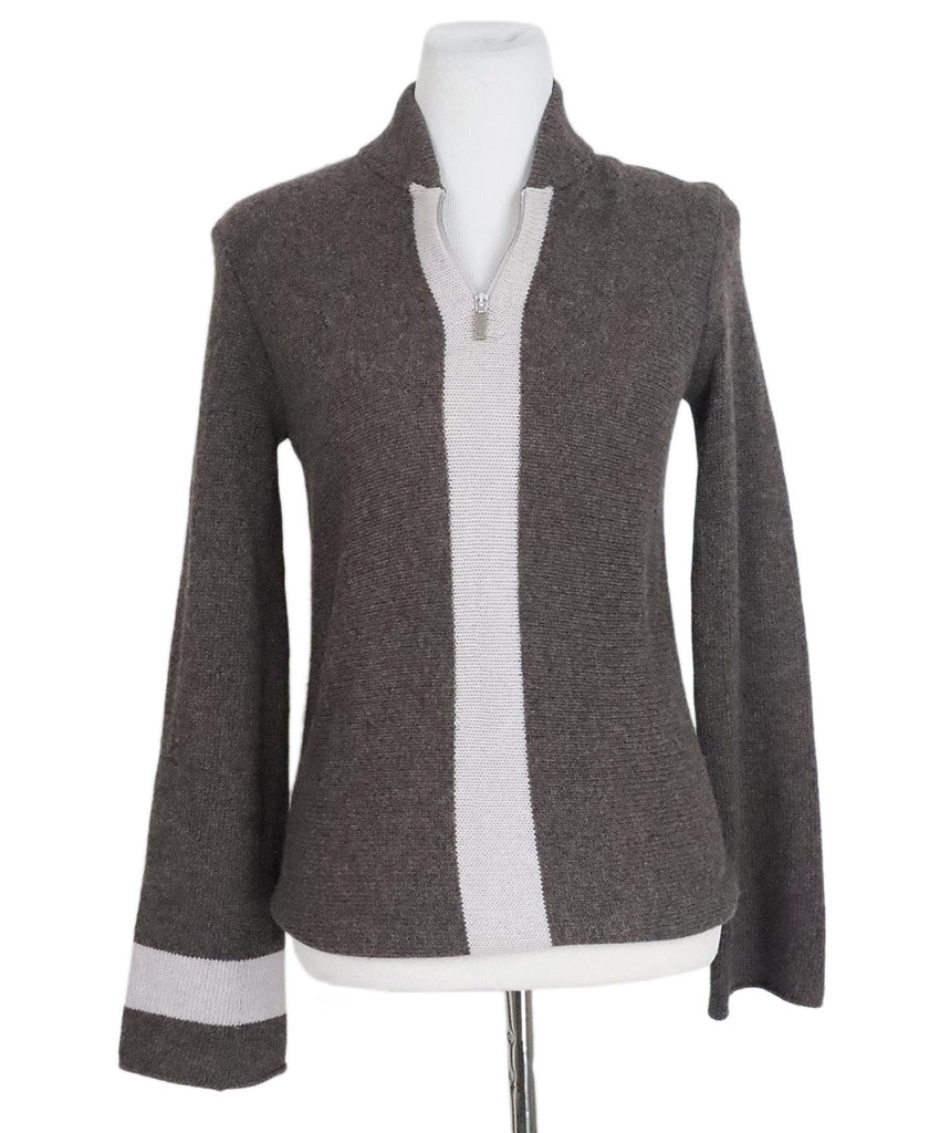 Chanel Grey Knit Quarter Zip Sweater 