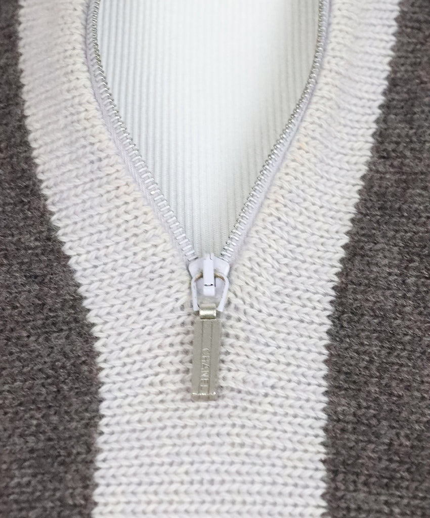 Chanel Grey Knit Quarter Zip Sweater 4