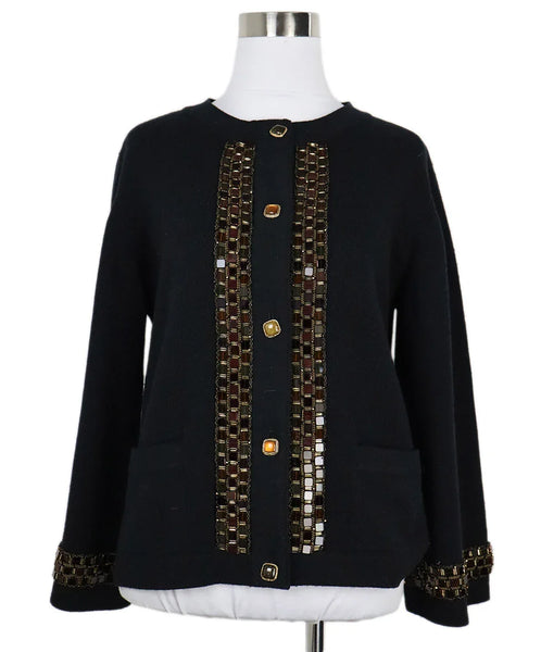 Chanel Black Cashmere Beaded Cardigan sz 8 l Michael's Luxury