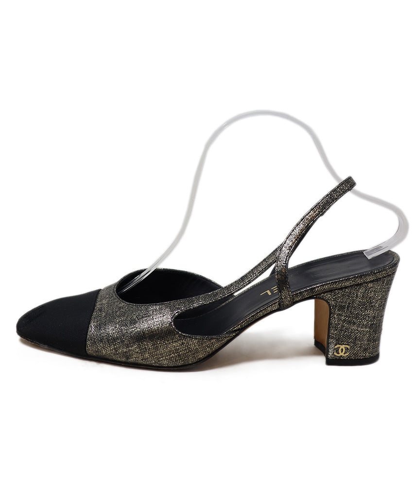 Chanel Gold & Black Leather Slingbacks sz 11.5 - Michael's Consignment NYC
