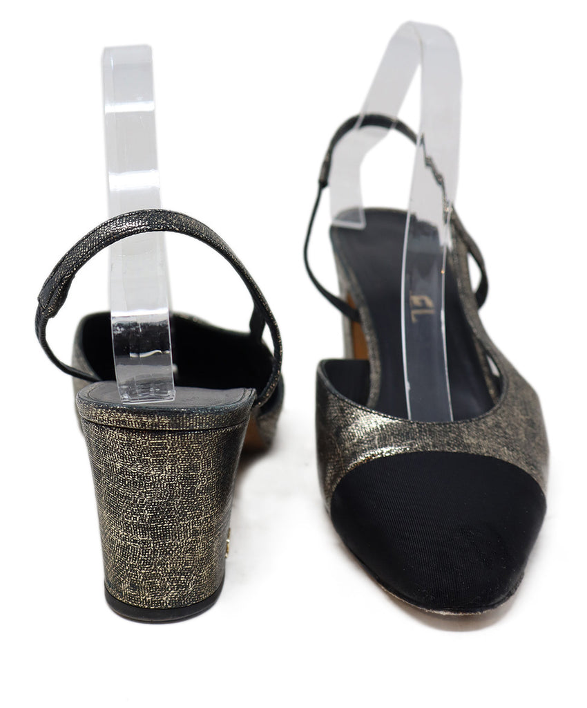 Chanel Gold & Black Leather Slingbacks sz 11.5 - Michael's Consignment NYC