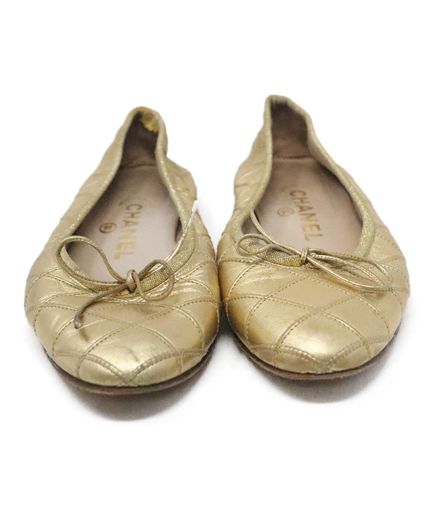 Chanel Gold Leather Flats 3