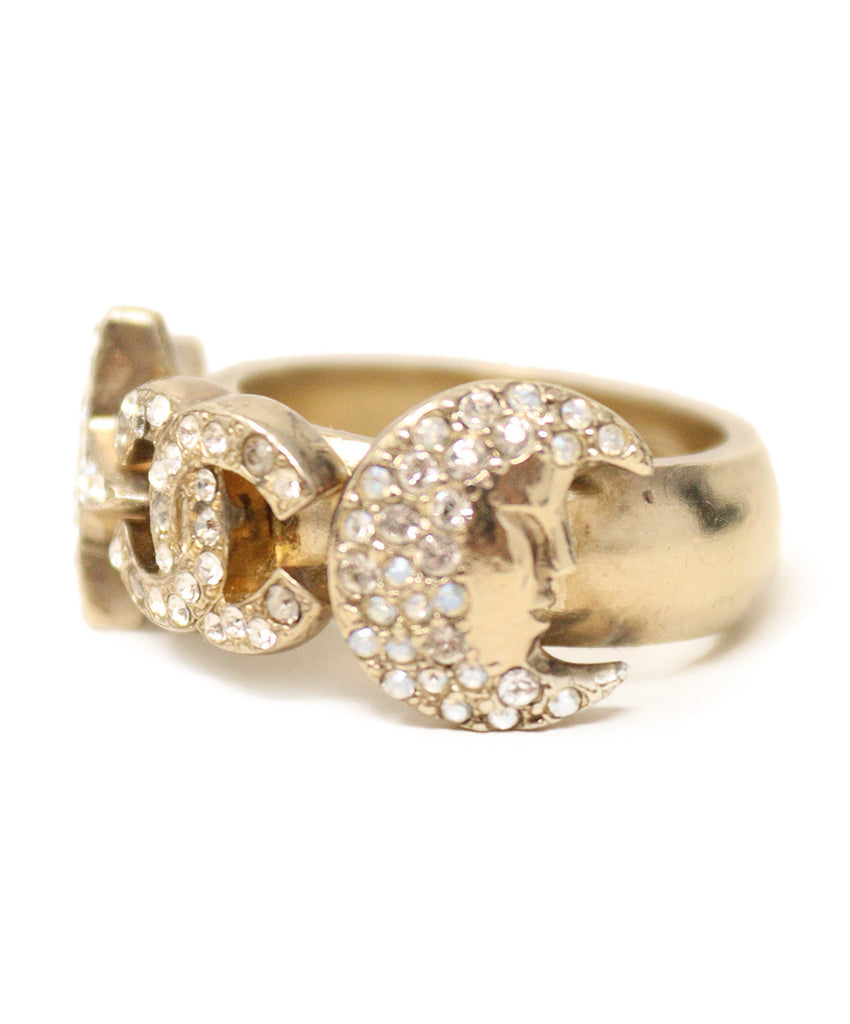 Chanel Stars and Moon Gold Rhinestone Ring 2