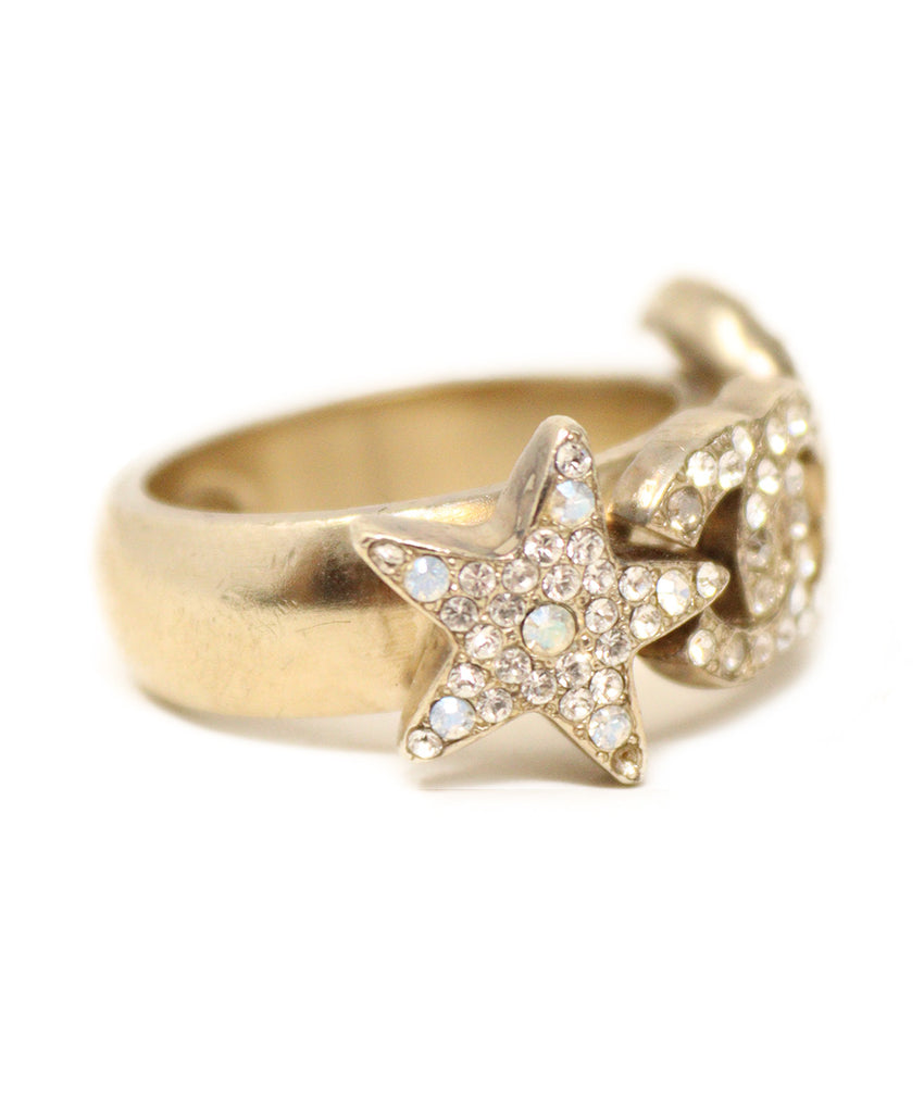 Chanel Stars and Moon Gold Rhinestone Ring 3