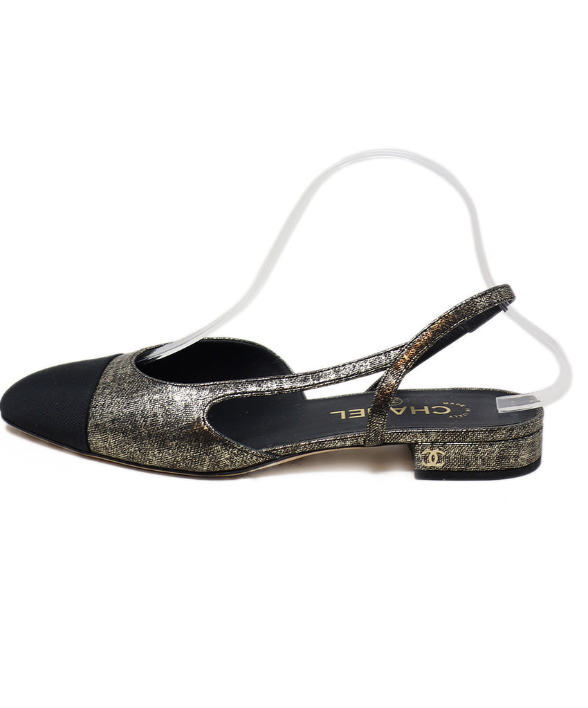 Chanel Gold Suede & Black Grosgrain Slingbacks 1