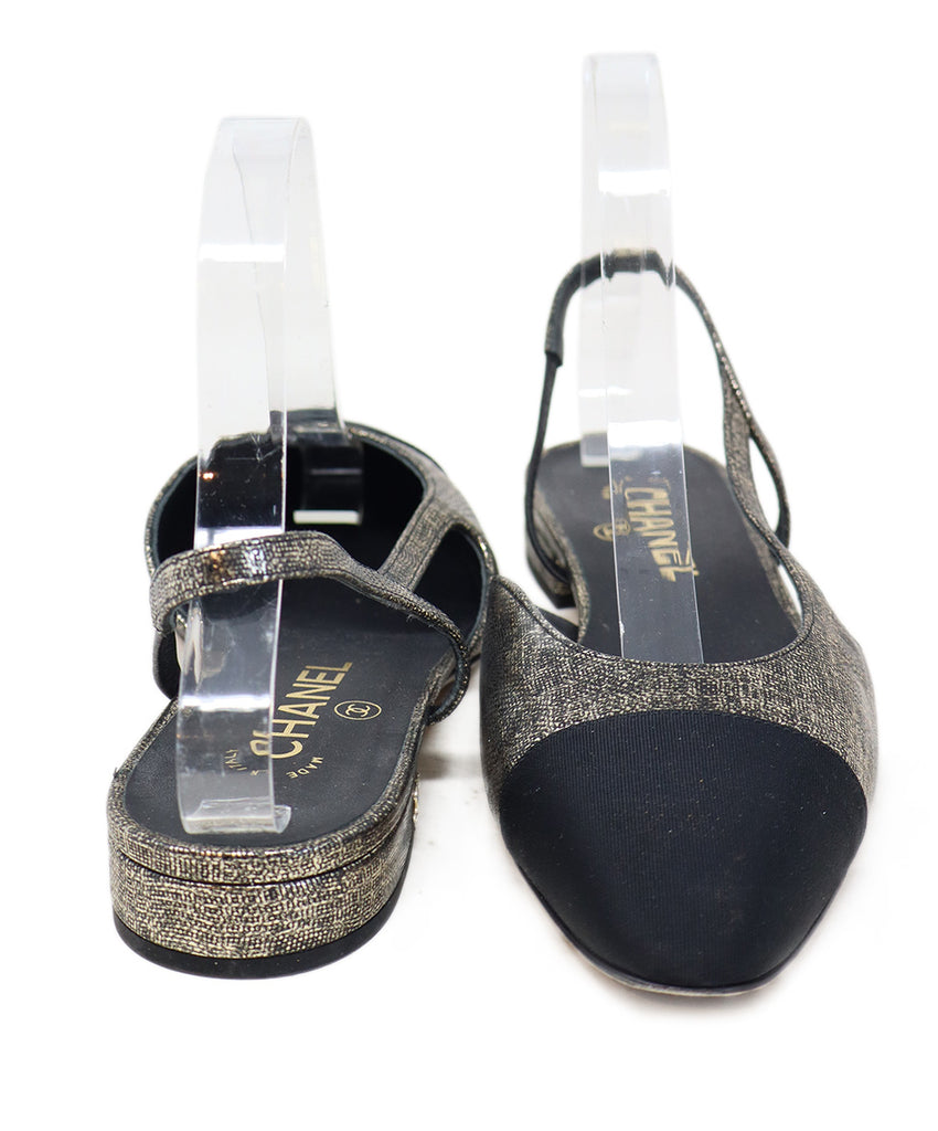 Chanel Gold Suede & Black Grosgrain Slingbacks 2