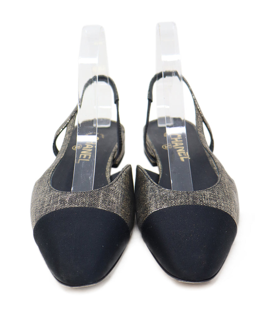 Chanel Gold Suede & Black Grosgrain Slingbacks 3