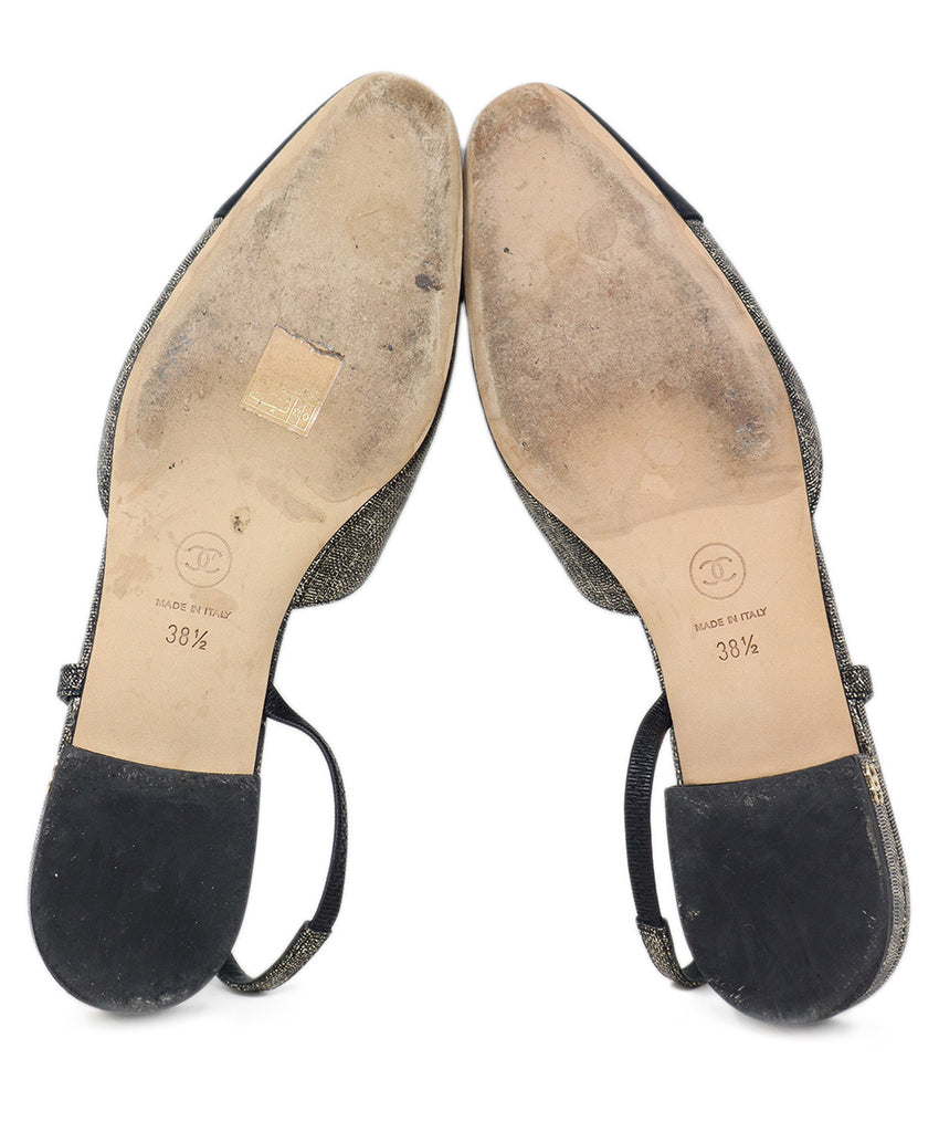 Chanel Gold Suede & Black Grosgrain Slingbacks 4