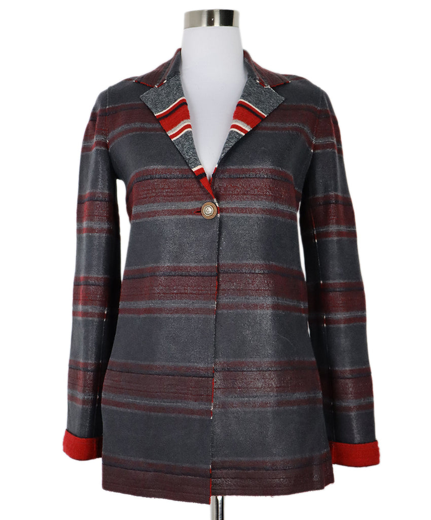 Chanel Grey Red & White Striped Cashmere Jacket 