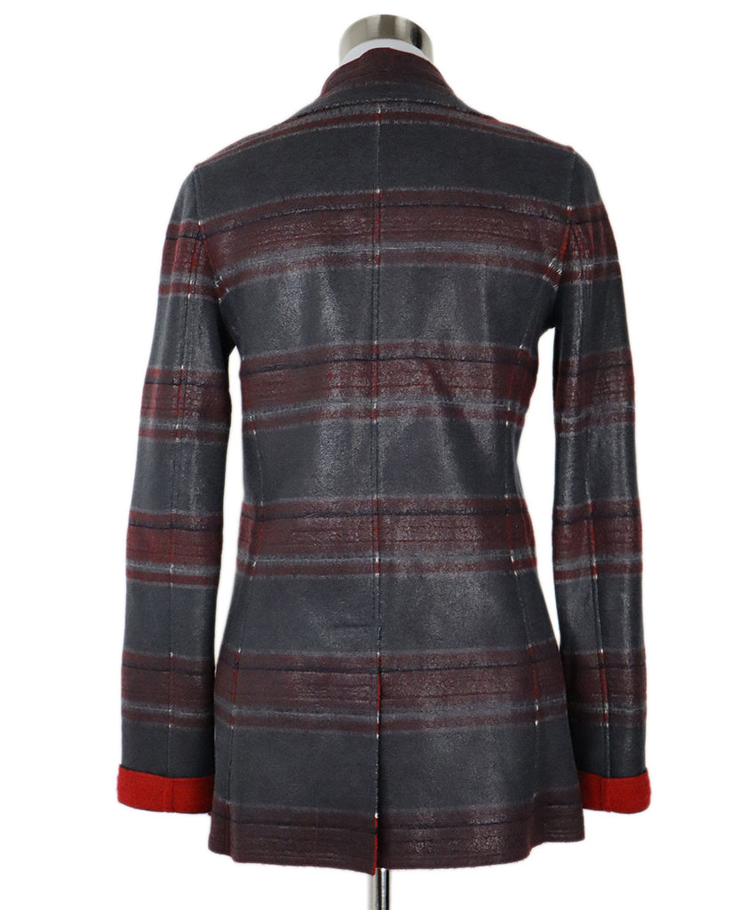 Chanel Grey Red & White Striped Cashmere Jacket 2