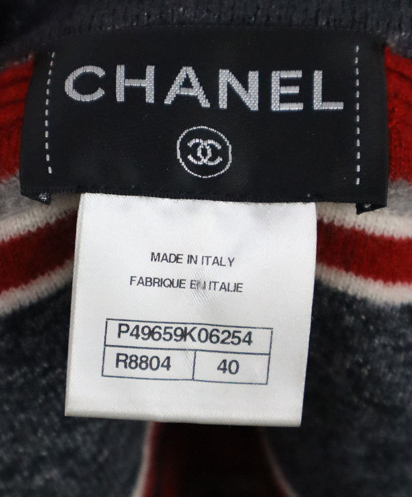 Chanel Grey Red & White Striped Cashmere Jacket 3