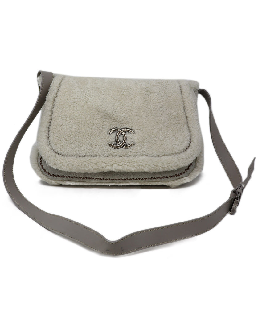 Chanel Grey Suede & White Shearling Crossbody 