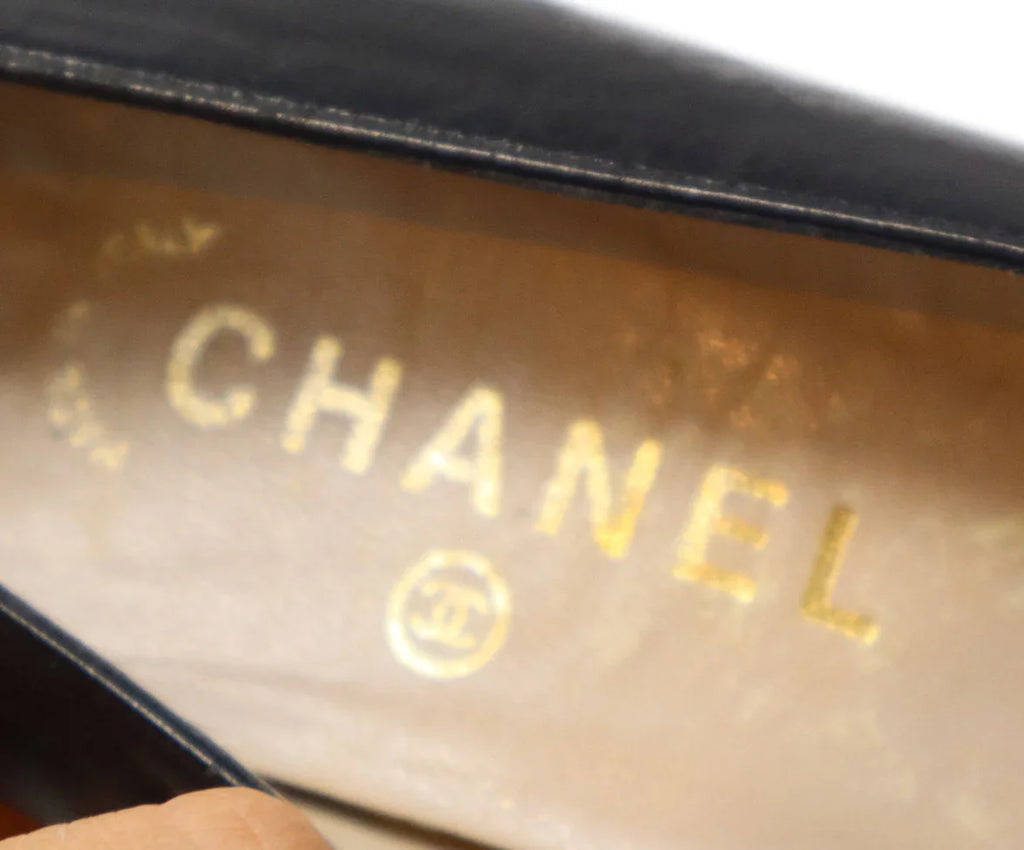 Chanel Vintage Black Leather Heels sz 8 - Michael's Consignment NYC